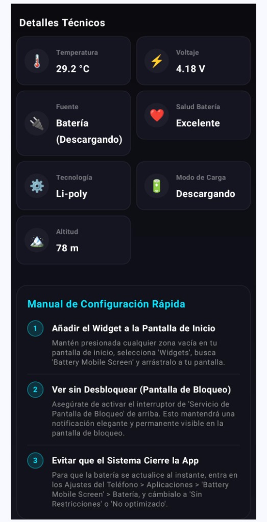 Ficha técnica de batería y guía en Español