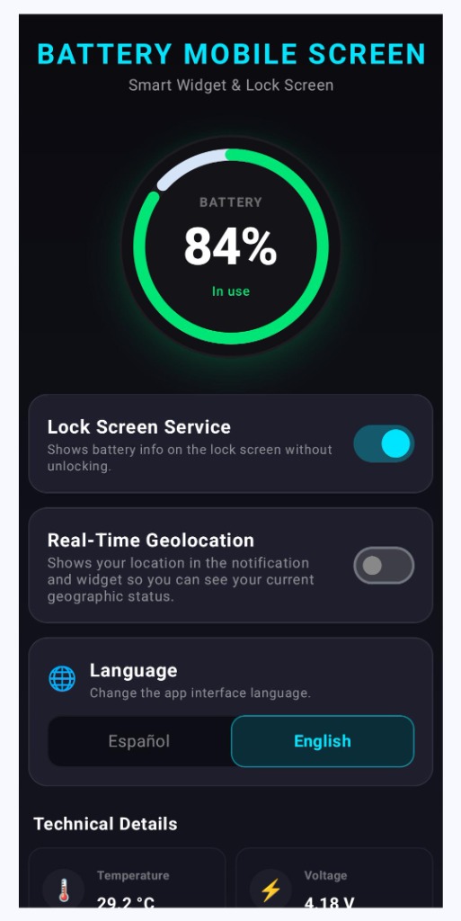 Ajustes de la app en Inglés